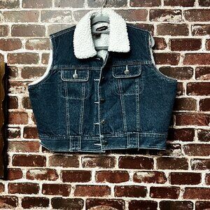 Euro Post Denim Sherpa Lined Vest - Size Large